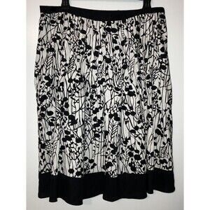 George Designs Skirt Mark Eisen Sz 12 MIDI Linen Floral Pleated A-Lined Blk/wht